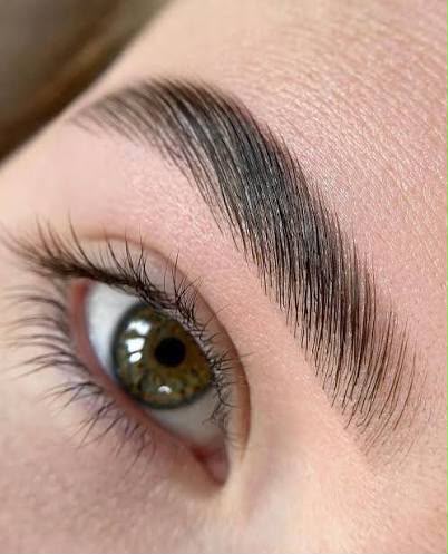 Brushed-up laminated brow close-up