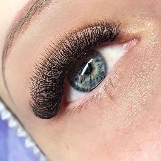 Volume eyelash extensions close-up